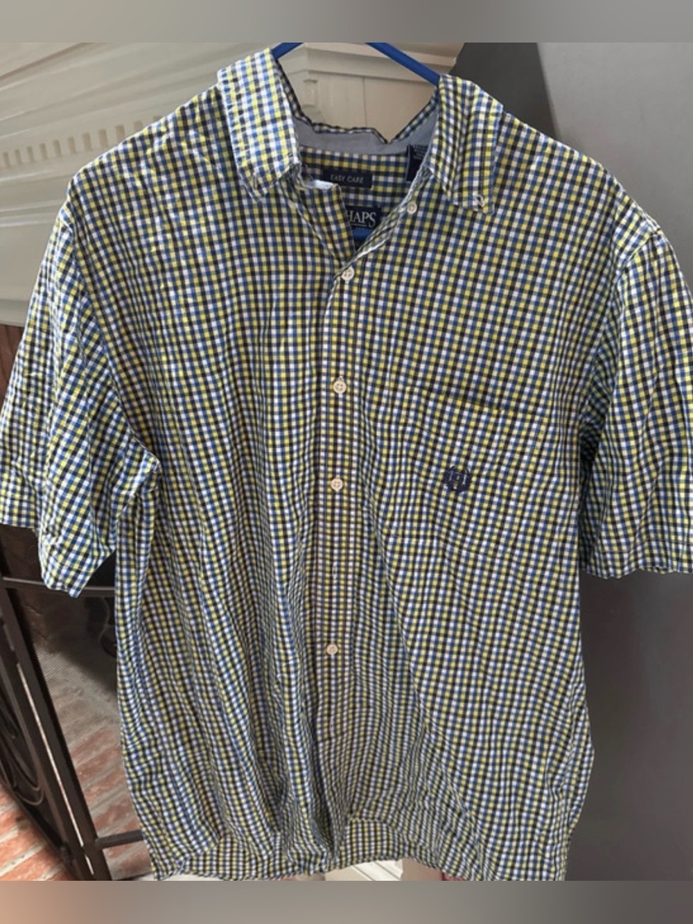 Chaps Shirt Mens large short Sleeve Button Down Cotton Blend Casual